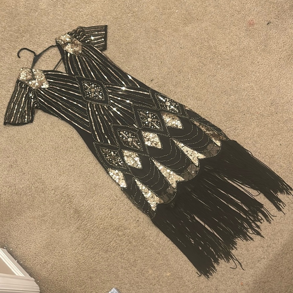 Unique Vintage Gold and Black Flapper Dress